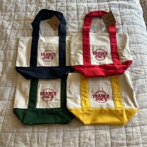 Trader Joe's Mini Tote Bag Set - Red, Yellow, Green, Black